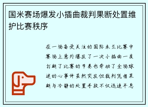 国米赛场爆发小插曲裁判果断处置维护比赛秩序